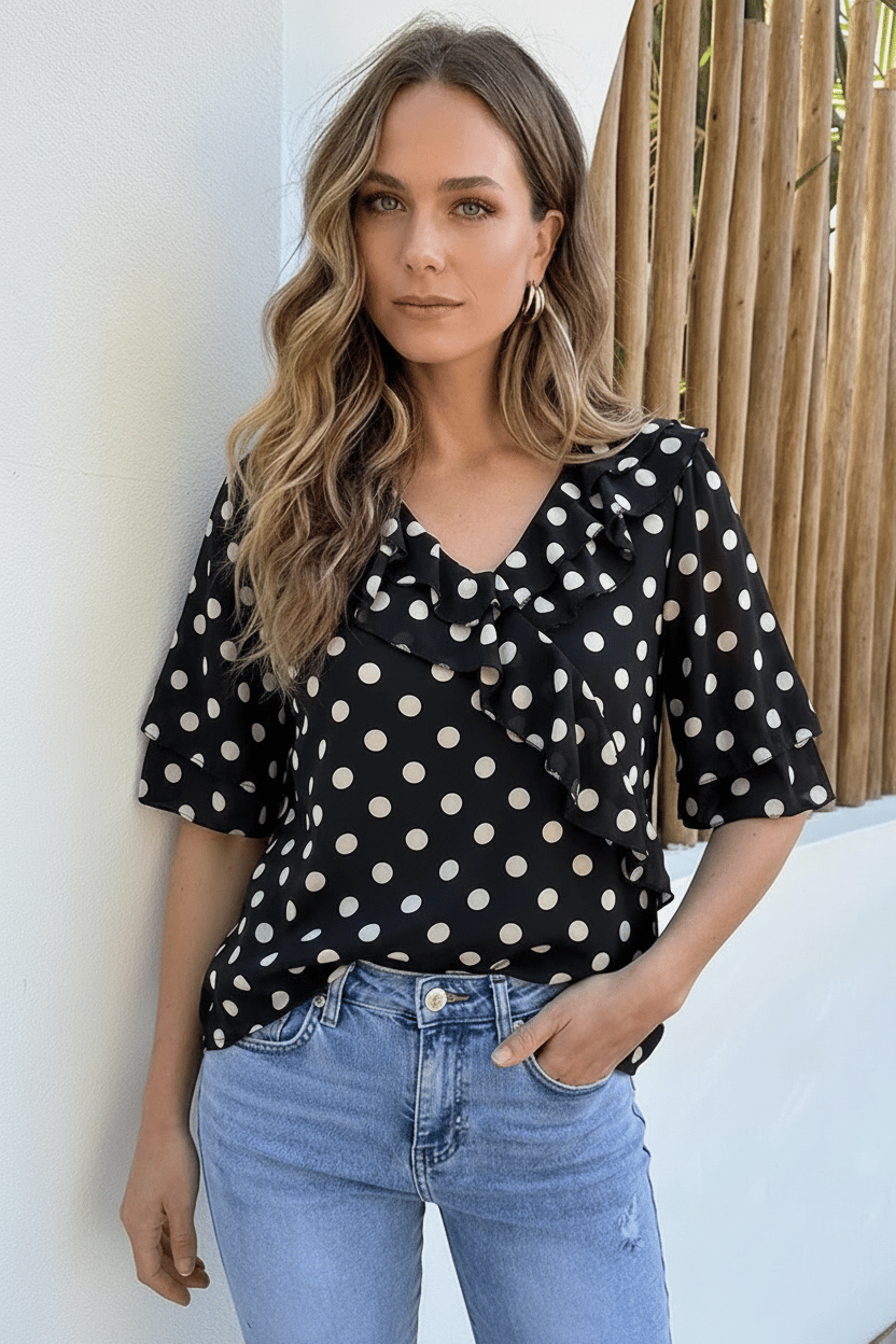 Polka Dot Detailed Blouse Zwart – kleding — foto 6