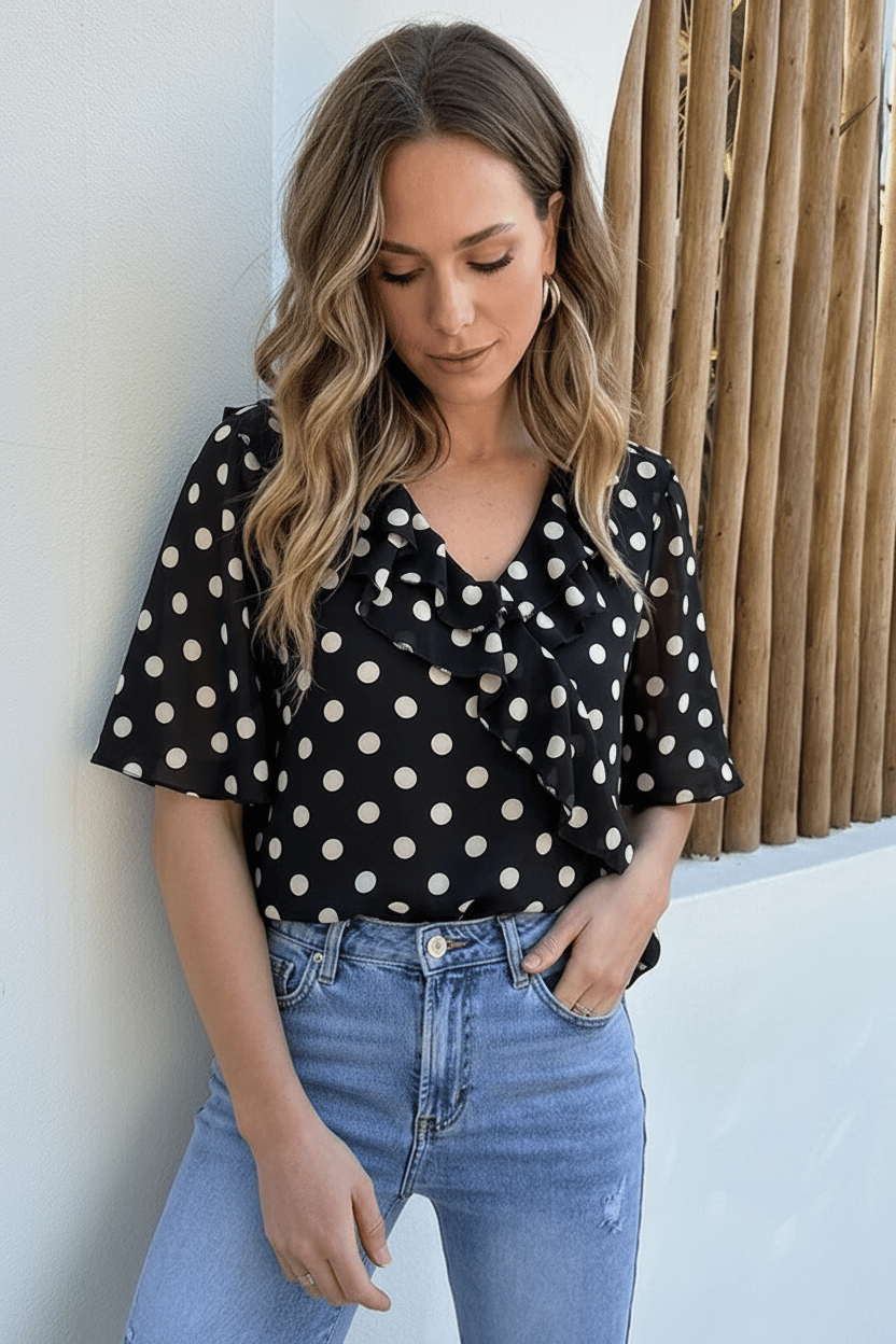 Polka Dot Detailed Blouse Zwart – kleding — foto 5