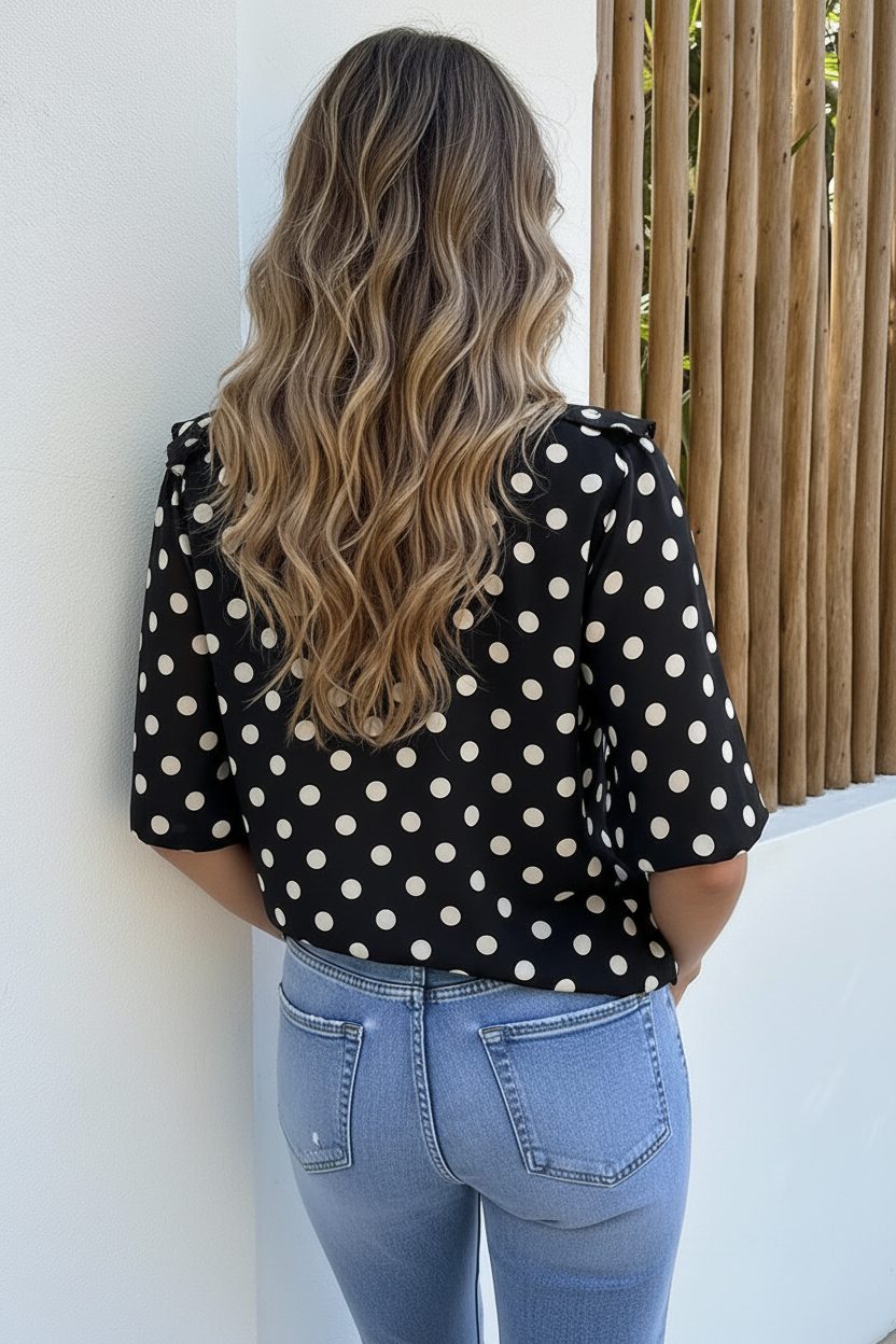 Polka Dot Detailed Blouse Zwart – kleding — foto 4