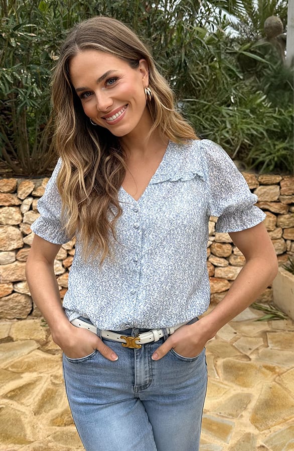 Puffsleeve Top Met Ruffle Print Blauw – shirts & tops — foto 4