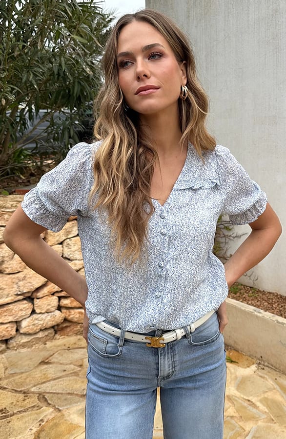 Puffsleeve Top Met Ruffle Print Blauw – shirts & tops — foto 6