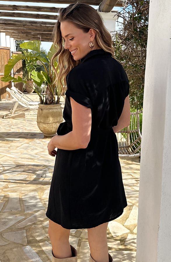 Short Sleeve Button Dress Zwart – alle jurkjes — foto 3