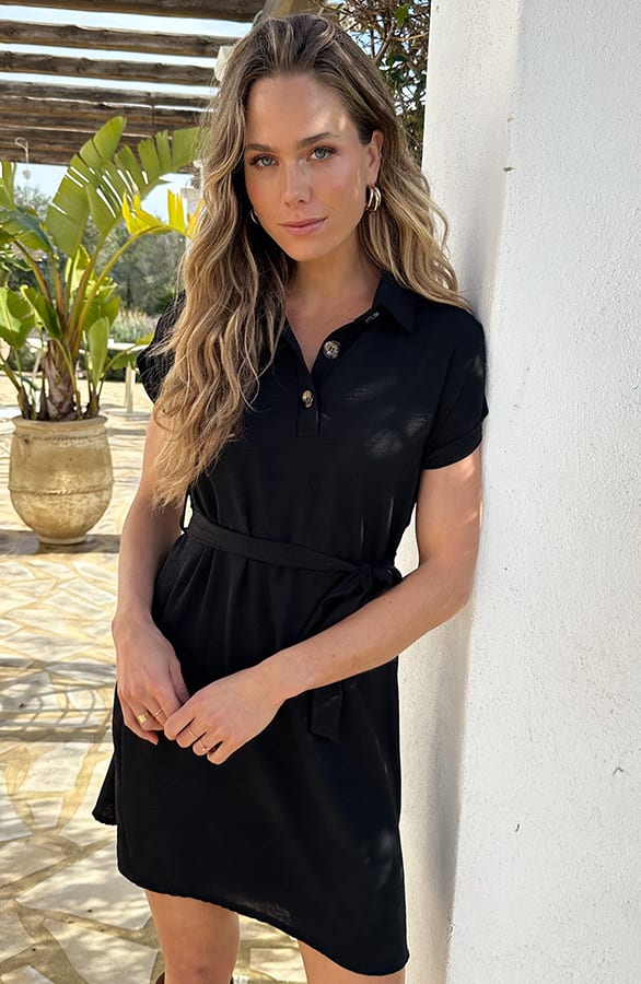 Short Sleeve Button Dress Zwart – alle jurkjes — foto 5