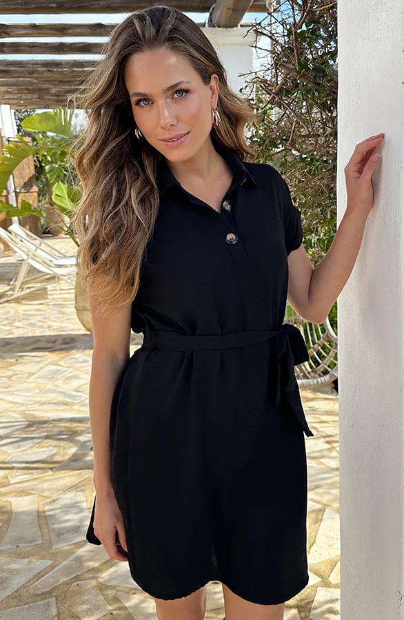 Short Sleeve Button Dress Zwart – alle jurkjes — foto 8