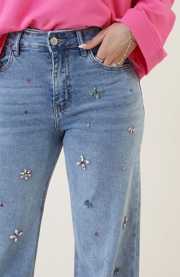 Strass Jeans Bloemen Blauw — foto 7