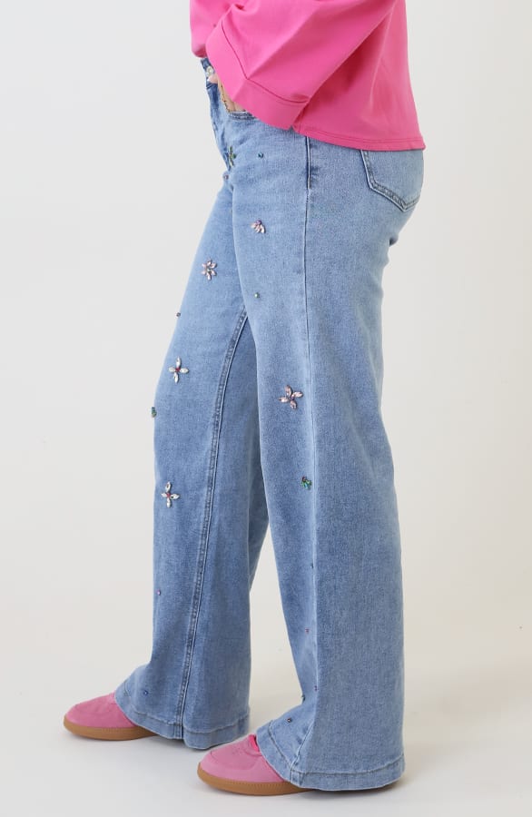 Strass Jeans Bloemen Blauw — foto 8