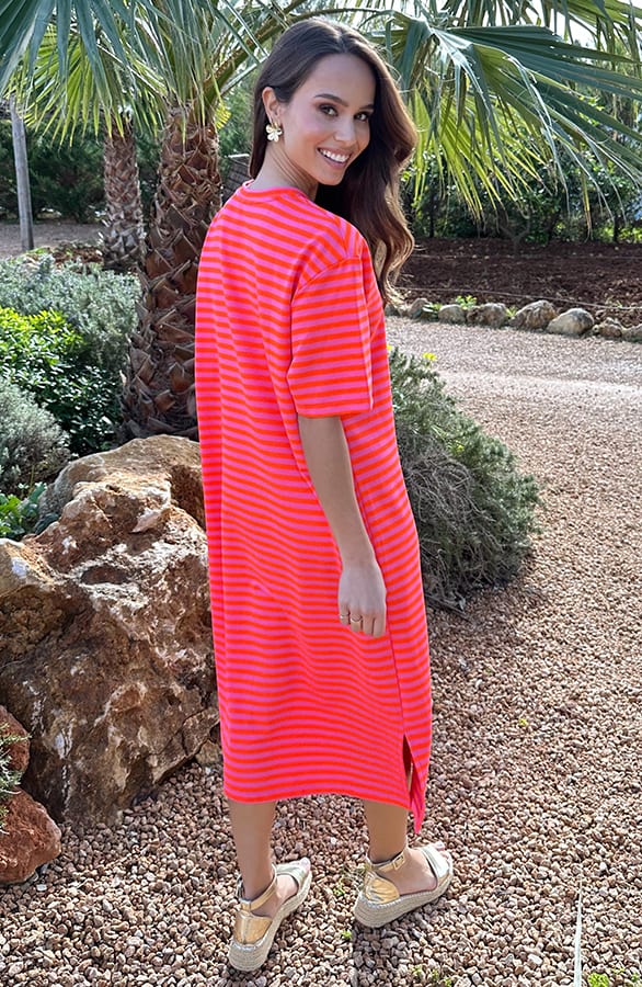 Stripe T-Shirt Dress Neon Oranje – alle jurkjes — foto 3