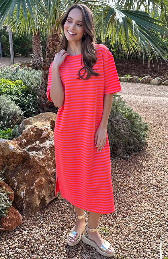 Stripe T-Shirt Dress Neon Oranje – alle jurkjes — foto 4
