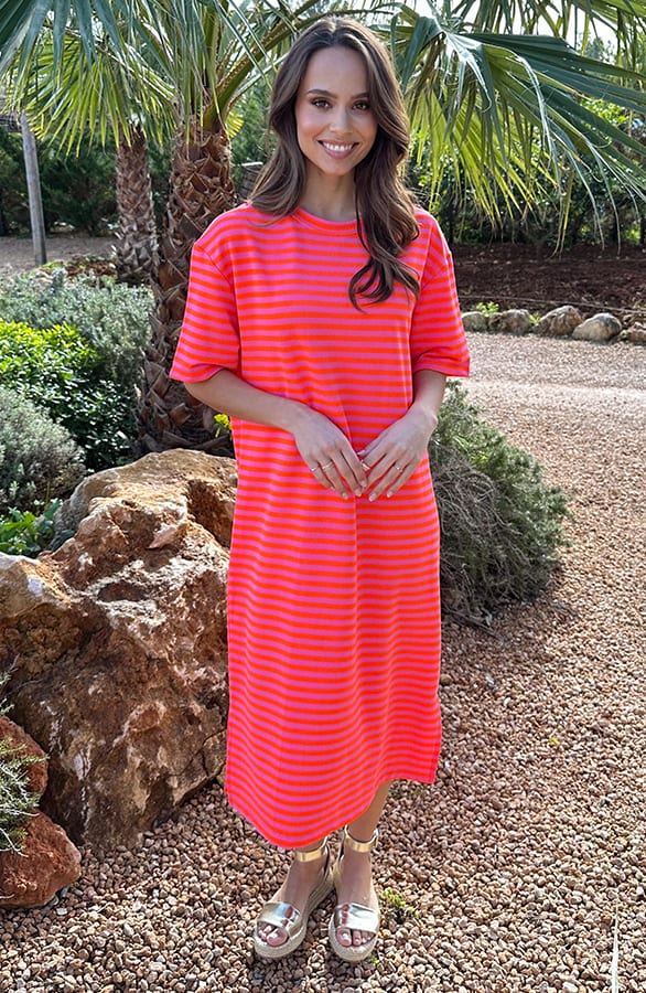 Stripe T-Shirt Dress Neon Oranje – alle jurkjes — foto 5
