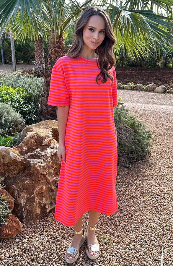 Stripe T-Shirt Dress Neon Oranje – alle jurkjes — foto 2
