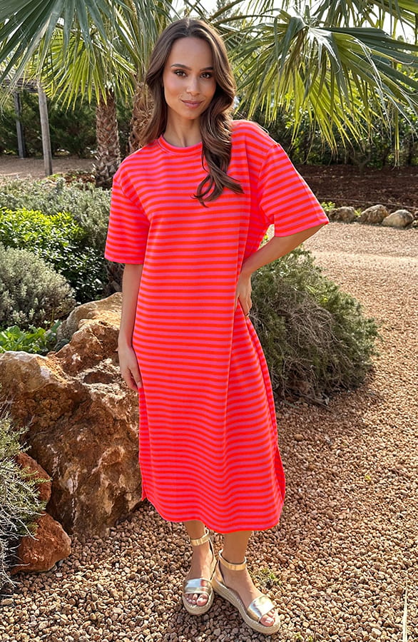 Stripe T-Shirt Dress Neon Oranje – alle jurkjes — foto 6