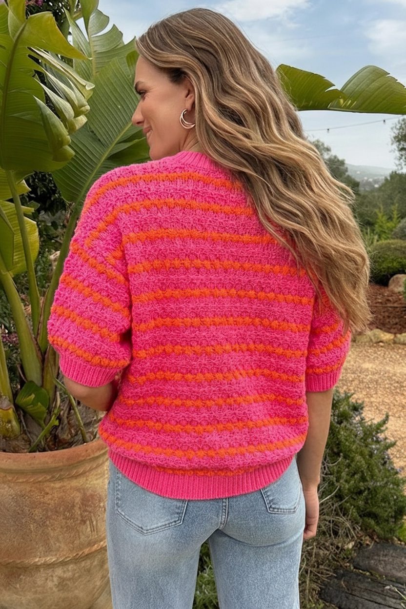 Striped Short Sleeve Knit Fuchsia – shirts & tops — foto 3