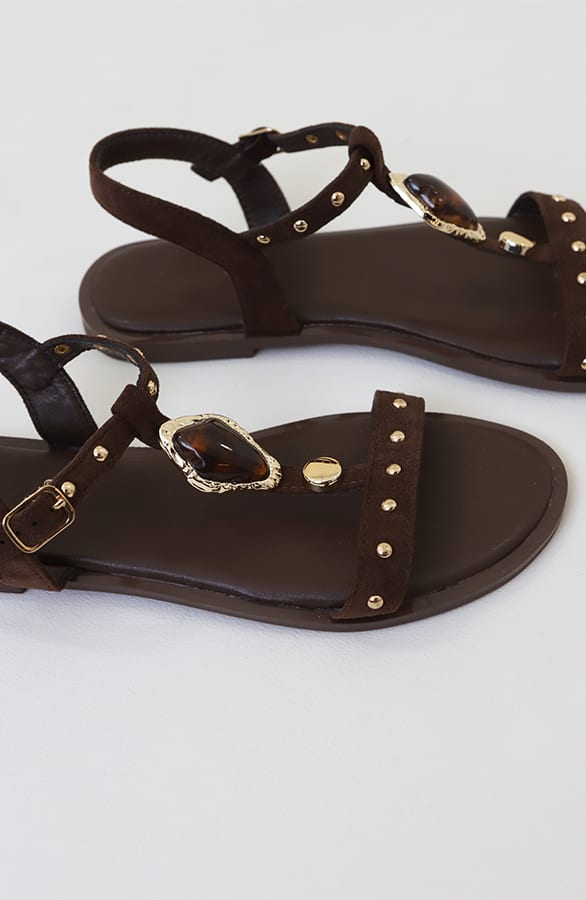 Suede Studs Sandalen Choco – schoenen — foto 3