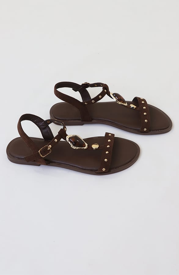 Suede Studs Sandalen Choco – schoenen — foto 4