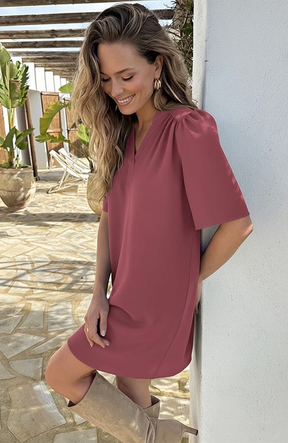 V-Hals Tuniek Met Zakken Dust Roze