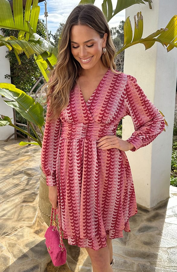 Waistband Dress Print Roze Rood