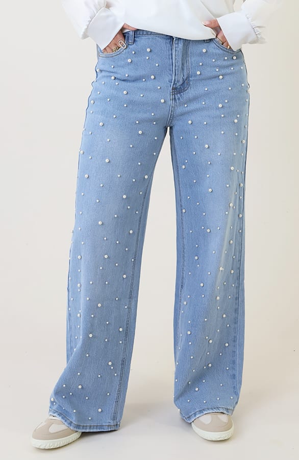 Wide Leg Jeans Pearls Light Blue