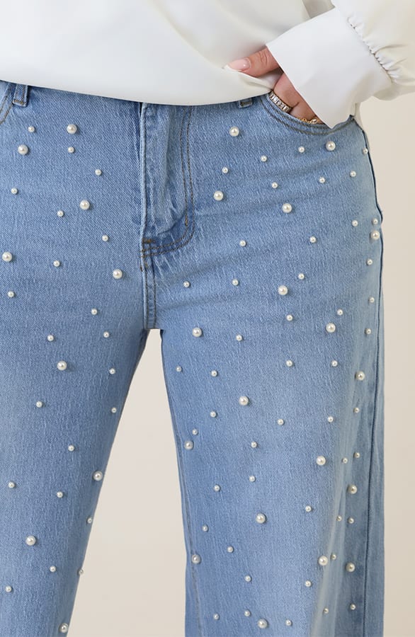 Wide Leg Jeans Pearls Light Blue — foto 5