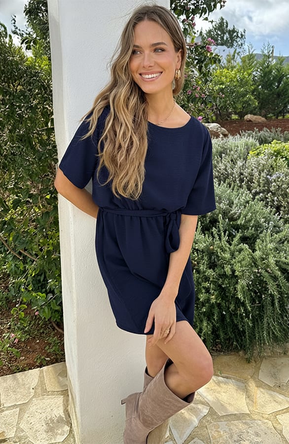 Wijde Hals Relaxed Fit Jurk Navy