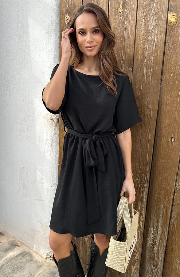 Wijde Hals Relaxed Fit Jurk Zwart – alle jurkjes — foto 4