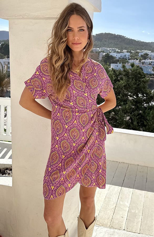 Wrap Jurk Fenna Print Paars Geel – alle jurkjes — foto 5