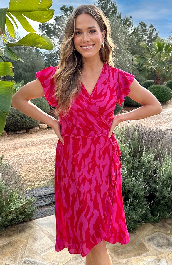 Zebra Print Wikkeljurk Fuchsia – alle jurkjes — foto 2