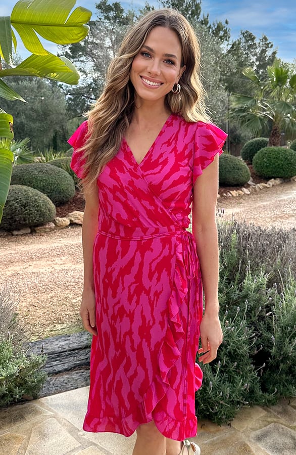 Zebra Print Wikkeljurk Fuchsia – alle jurkjes