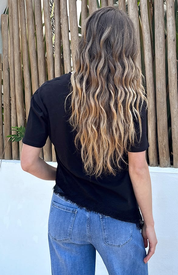 Asymmetric Lace Border T-Shirt Zwart – shirts & tops — foto 3