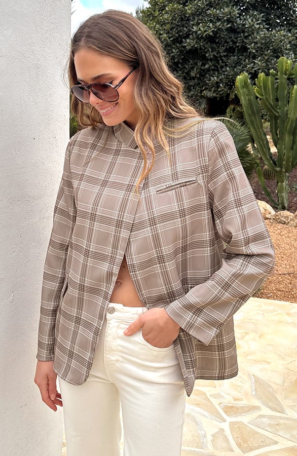 Asymmetrische Ruit Blazer Taupe – blazers — foto 2