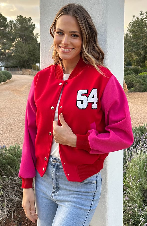 Baseball Patchwork Bomberjacket Fuchsia Red – jassen — foto 11
