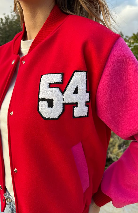 Baseball Patchwork Bomberjacket Fuchsia Red – jassen — foto 5