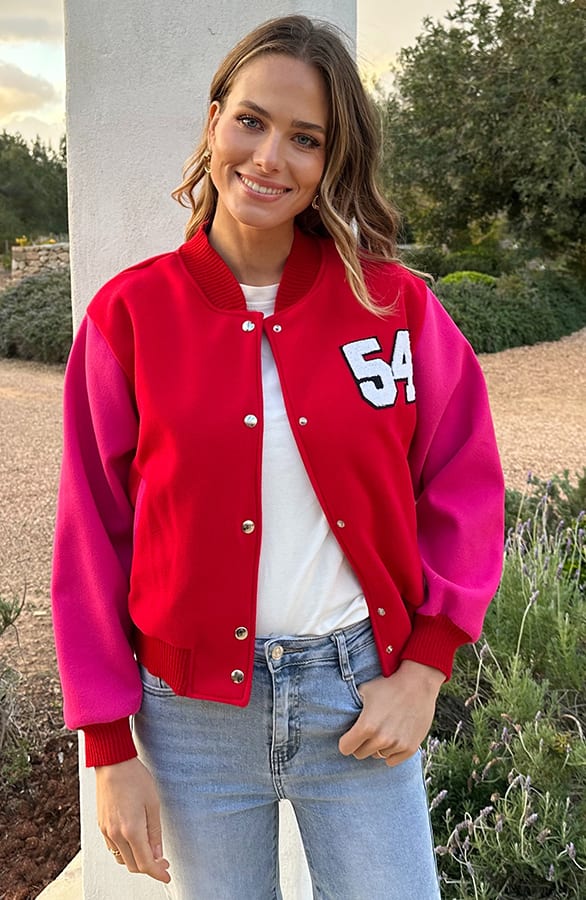 Baseball Patchwork Bomberjacket Fuchsia Red – jassen — foto 6