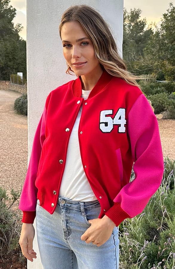 Baseball Patchwork Bomberjacket Fuchsia Red – jassen — foto 7