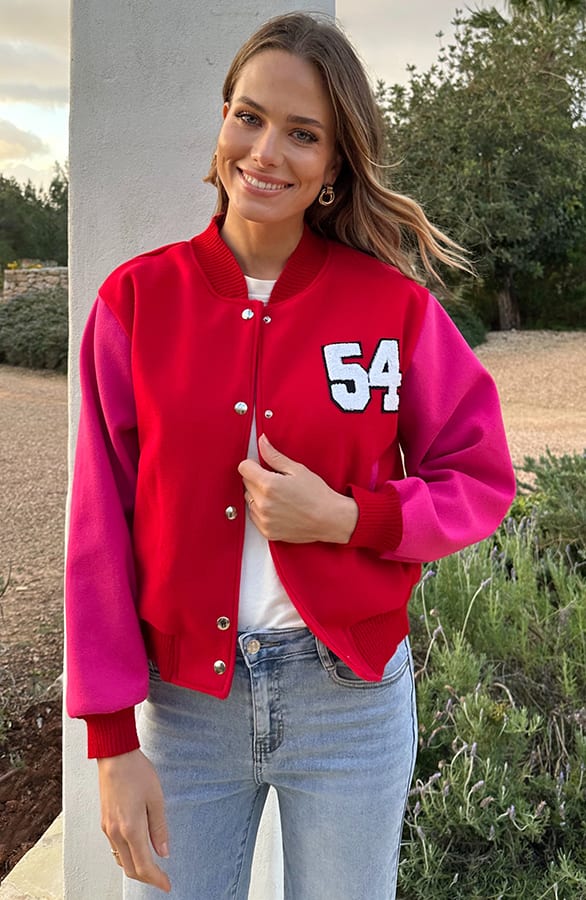 Baseball Patchwork Bomberjacket Fuchsia Red – jassen — foto 8