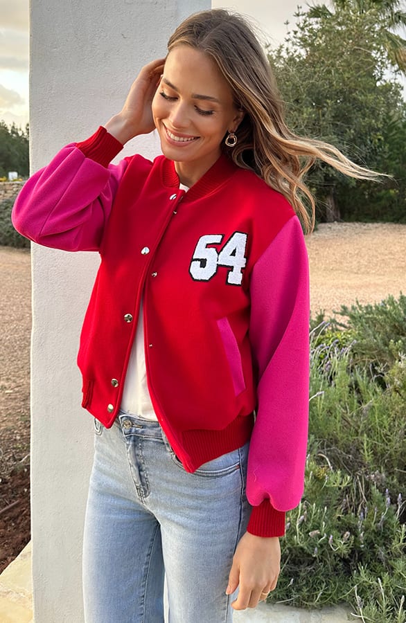 Baseball Patchwork Bomberjacket Fuchsia Red – jassen — foto 9