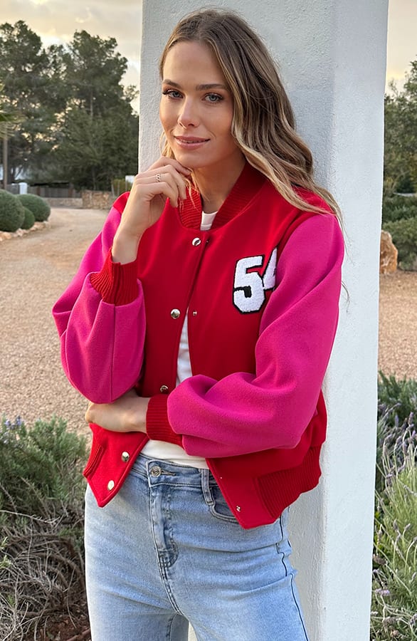 Baseball Patchwork Bomberjacket Fuchsia Red – jassen — foto 10