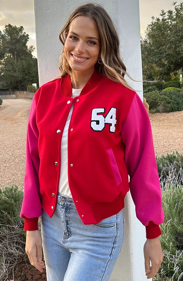 Baseball Patchwork Bomberjacket Fuchsia Red