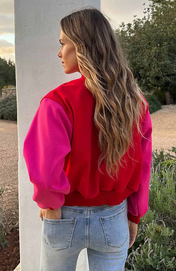 Baseball Patchwork Bomberjacket Fuchsia Red – jassen — foto 3