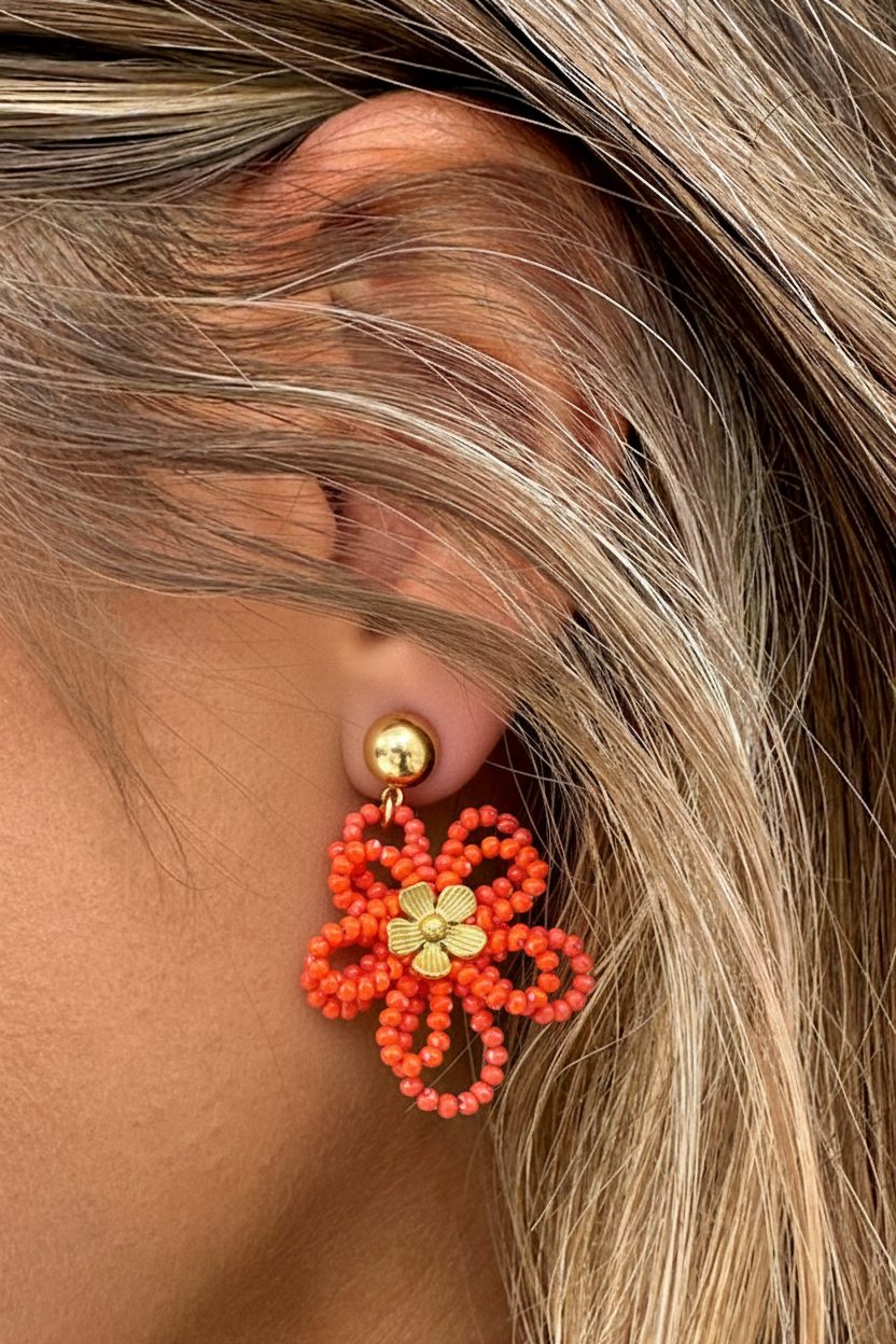 Beaded Flower Earrings Koraal – accessoires — foto 2