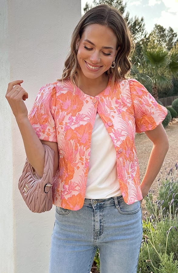 Bloemen Jacquard Jacket Koraal – blazers — foto 2