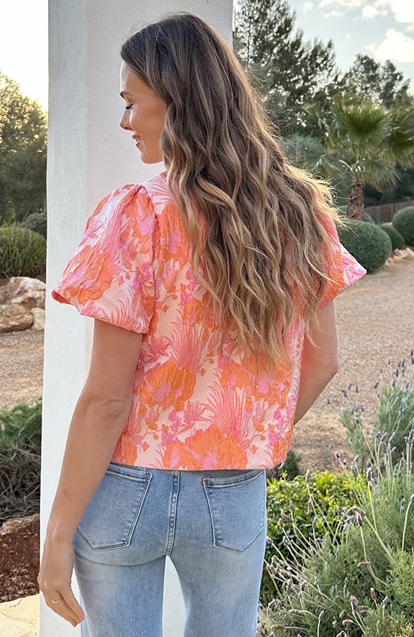 Bloemen Jacquard Jacket Koraal – blazers — foto 3