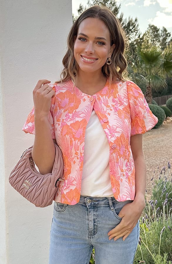Bloemen Jacquard Jacket Koraal