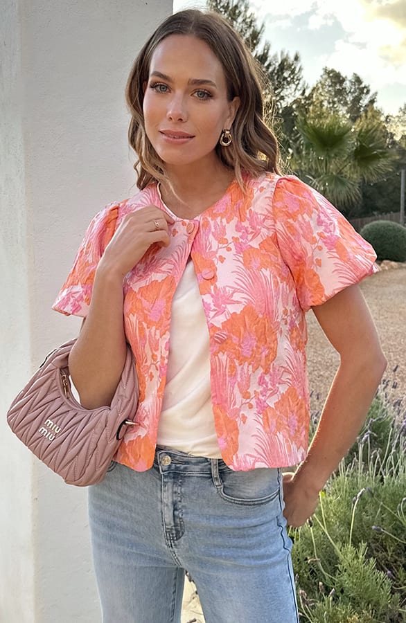 Bloemen Jacquard Jacket Koraal – blazers — foto 5