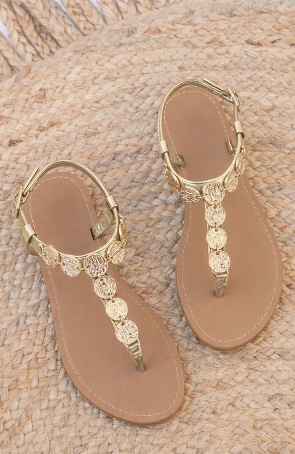 Bohemian Teenslippers Met Muntjes Goud – schoenen