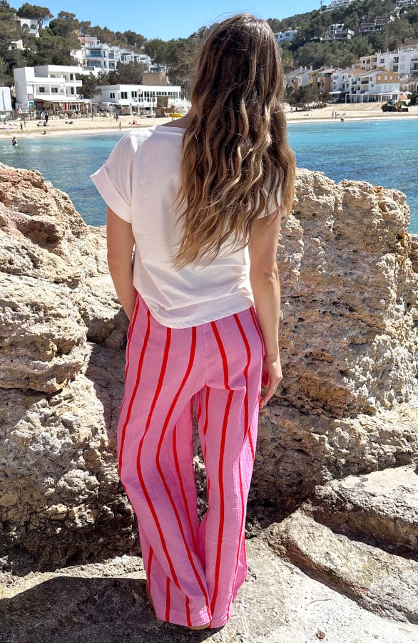 Gestreepte Mousseline Broek Rood Roze – broeken — foto 3
