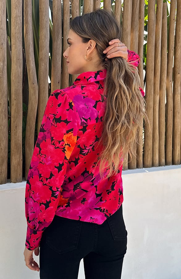 Botanical Floral Blouse Rood Roze – kleding — foto 3