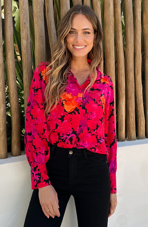 Botanical Floral Blouse Rood Roze