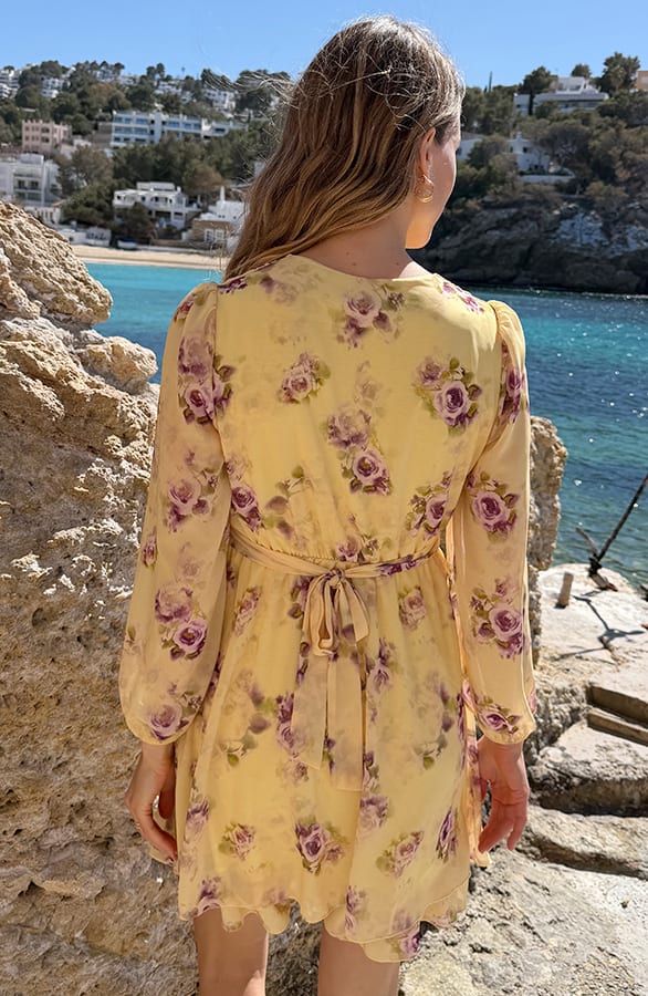 Chiffon Bloemenprint Jurk Geel – alle jurkjes — foto 3