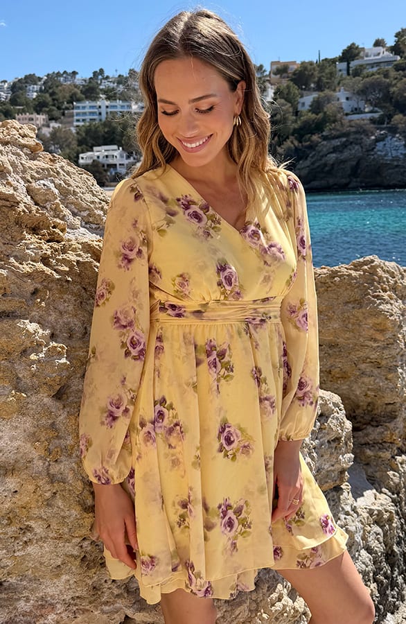 Chiffon Bloemenprint Jurk Geel – alle jurkjes — foto 6