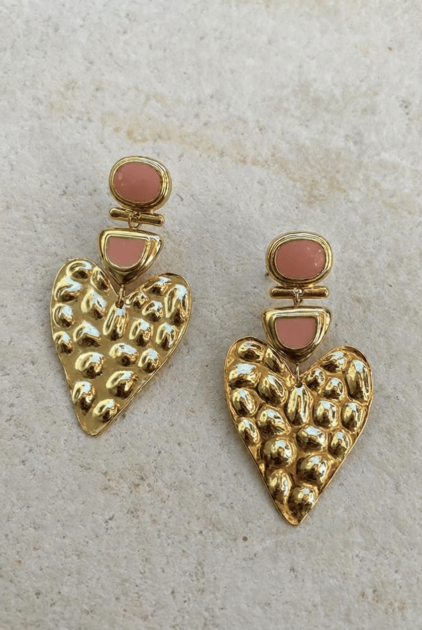 Chunky Hart Oorbellen Goud Roze – accessoires